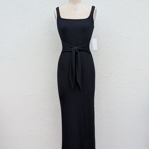 NWT Reformation Hosby Black Ribbed Knit Maxi Dress w/Tie Front Size Small